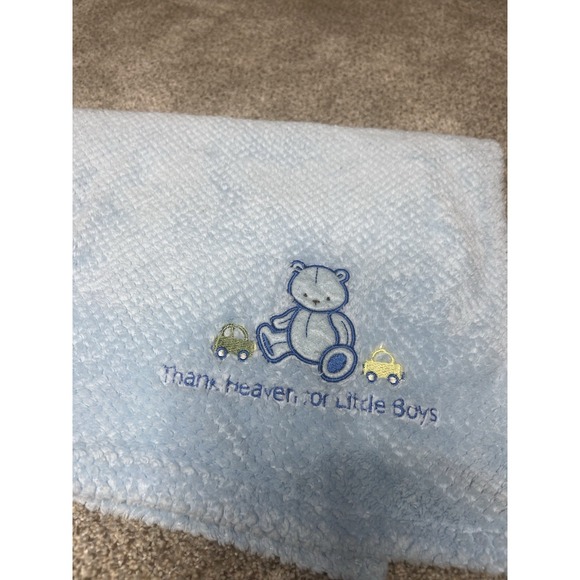 Pastel Blue Thank Heaven For Little Boys Infant Baby Blanket 37" By 30" - Picture 2 of 6